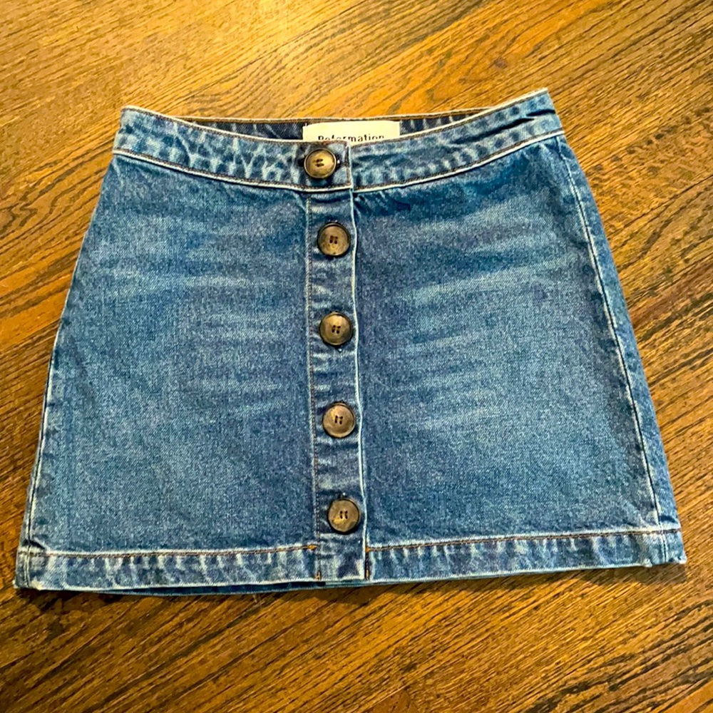 Reformation denim mini skirt with buttons